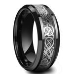 Black Tungsten Wedding Rings Double Groove Beveled Edge Brick Pattern