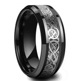 Black Tungsten Wedding Rings Double Groove Beveled Edge Brick Pattern