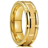 Black Tungsten Wedding Rings Double Groove Beveled Edge Brick Pattern