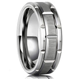 Black Tungsten Wedding Rings Double Groove Beveled Edge Brick Pattern