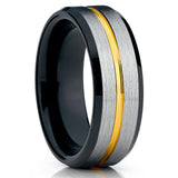 Black Tungsten Wedding Rings Double Groove Beveled Edge Brick Pattern