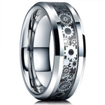 Black Tungsten Wedding Rings Double Groove Beveled Edge Brick Pattern