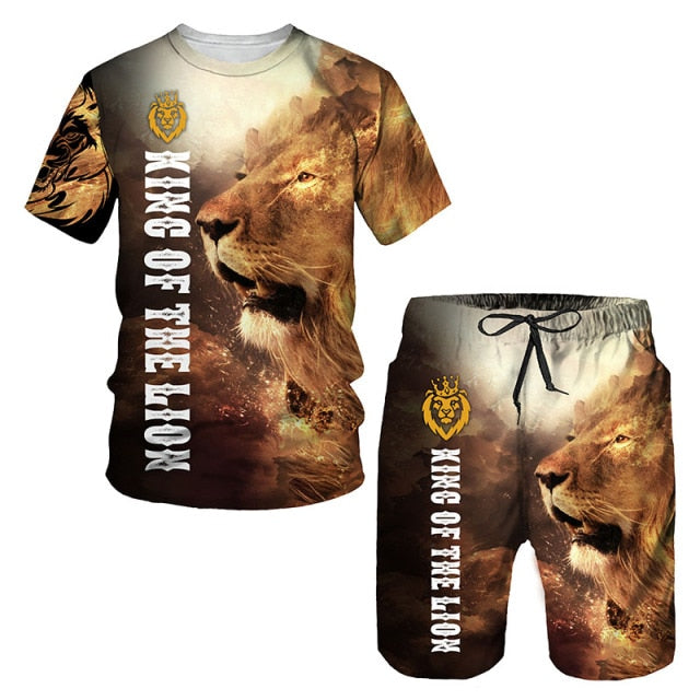 Men's Short Sleeve T Shirts and Shorts Set Gold Chain 3D Digital