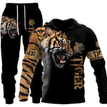 Tiger 3D Printed Men's Sweatshirt Hoodies Set