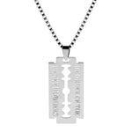 Men Silver Stainless Steel Razor Blade Pendant Necklace