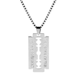 Men Silver Stainless Steel Razor Blade Pendant Necklace