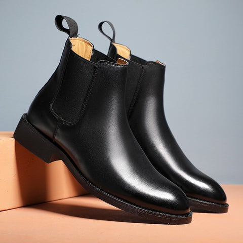 Leather Men Slip-on Dress Formal Boots