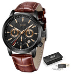 LIGE Leather Quartz Men's Watch