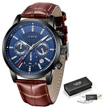 LIGE Leather Quartz Men's Watch