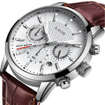 LIGE Leather Chronograph Watch