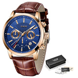 LIGE Leather Chronograph Watch