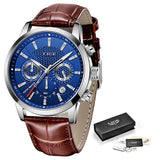 LIGE Leather Chronograph Watch