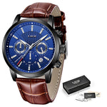 LIGE Leather Chronograph Watch