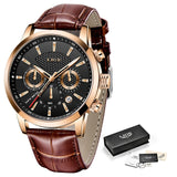 LIGE Leather Chronograph Watch