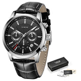 LIGE Leather Chronograph Watch