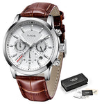 LIGE Leather Chronograph Watch