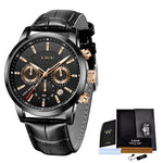 LIGE Leather Chronograph Watch