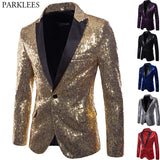 Gold Sequin Glitter Embellished Blazer Jacket Men