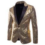 Gold Sequin Glitter Embellished Blazer Jacket Men